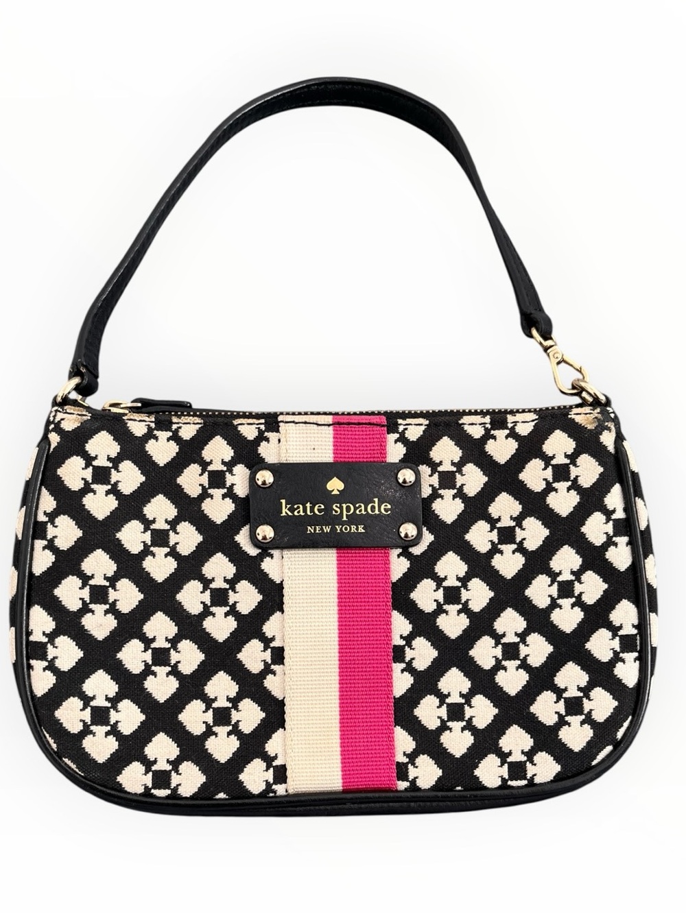 kate spade Black Cream and Pink Patterned Clutch